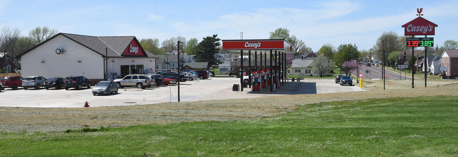 Freshly mown grass and new sod outline the new Casey’s store April 12 at the intersection of Highways 28 and 19 South in Owensville on the opening day.